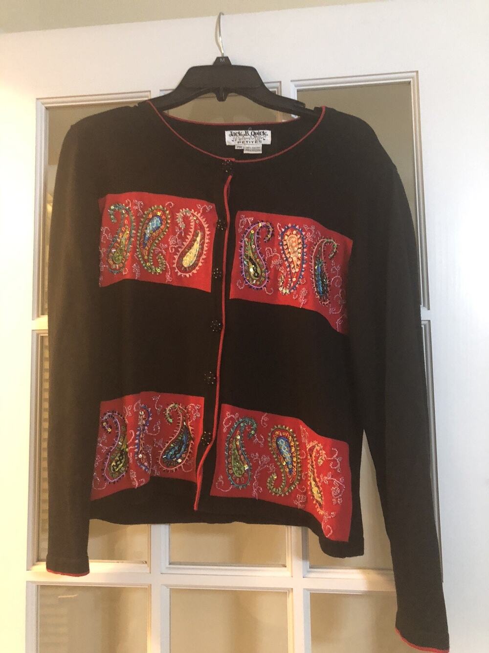 JACK B. QUICK - Beaded & Embroidered - Black & Red - CARDIGAN SWEATER size PM